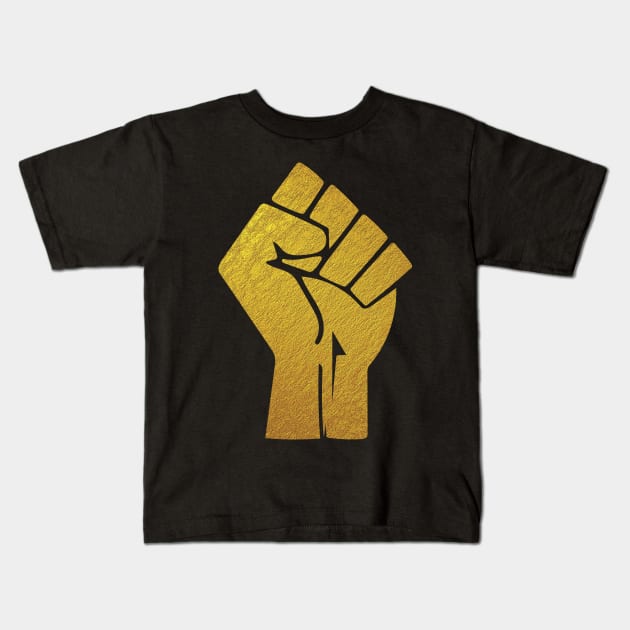 Black Lives Matter Fist Gold Kids T-Shirt by aaallsmiles